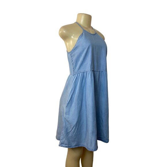 Mango Denim Women's Blue Frill Denim Style Sun Dress Sz XS - Picture 2 of 8
